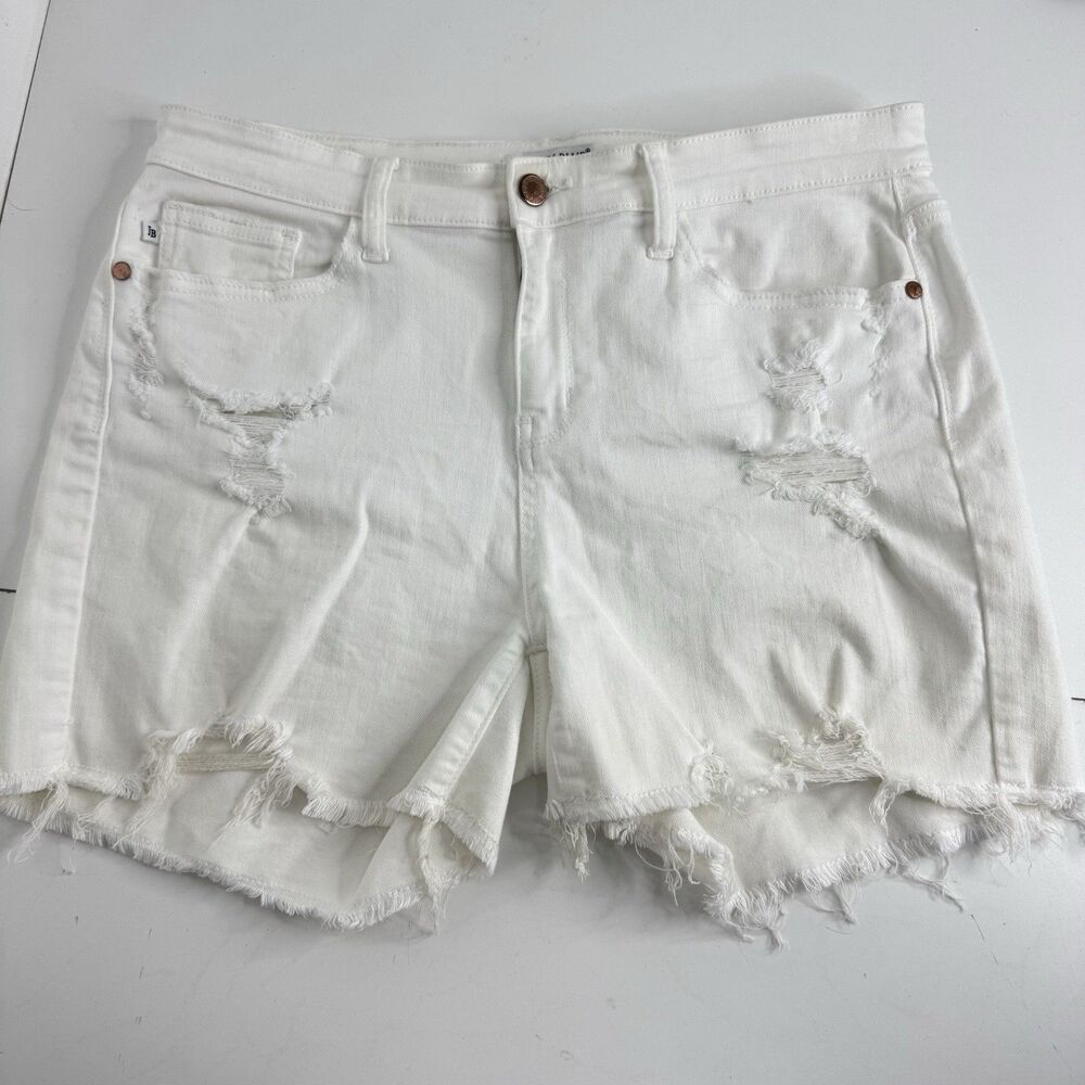Judy Blue Women's White Cut Off Distressed Stretch Denim Shorts Sz L 15212